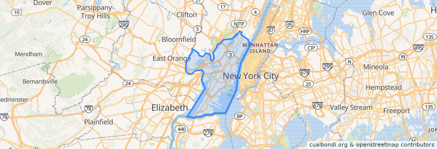 Mapa de ubicacion de Hudson County.