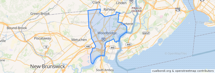 Mapa de ubicacion de Woodbridge Township.