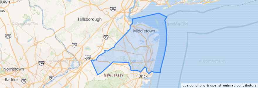 Mapa de ubicacion de Monmouth County.