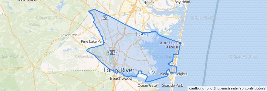 Mapa de ubicacion de Toms River.