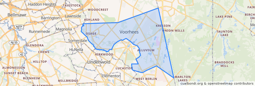 Mapa de ubicacion de Voorhees Township.