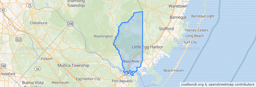 Mapa de ubicacion de Bass River Township.