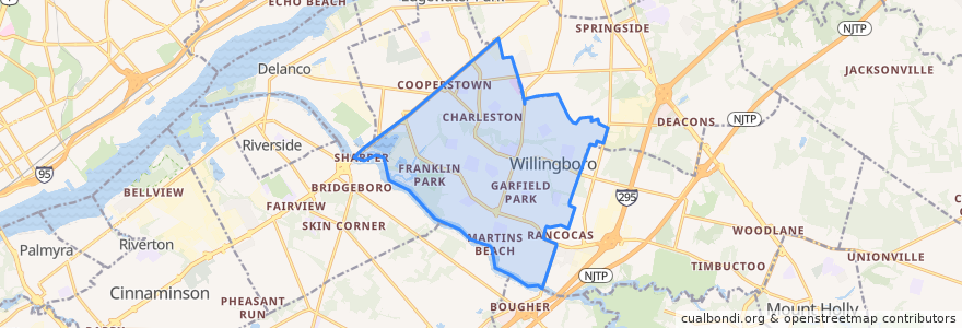 Mapa de ubicacion de Willingboro Township.