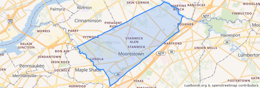 Mapa de ubicacion de Moorestown Township.