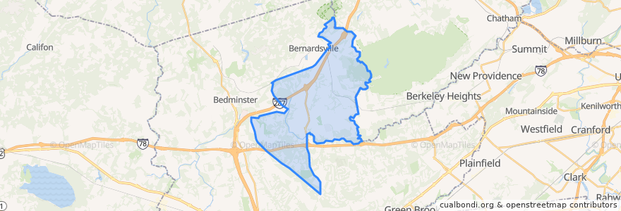 Mapa de ubicacion de Bernards Township.