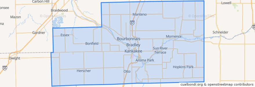 Mapa de ubicacion de Kankakee County.