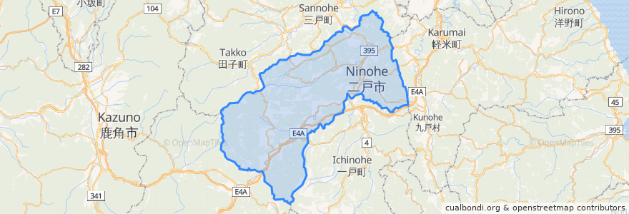 Mapa de ubicacion de 二戸市.