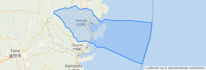 Mapa de ubicacion de 山田町.