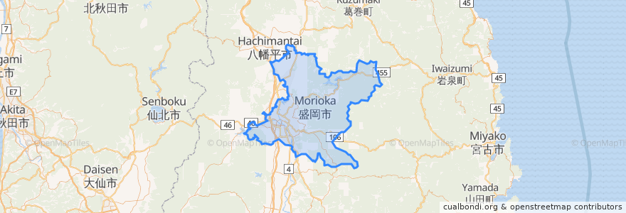 Mapa de ubicacion de 盛岡市.