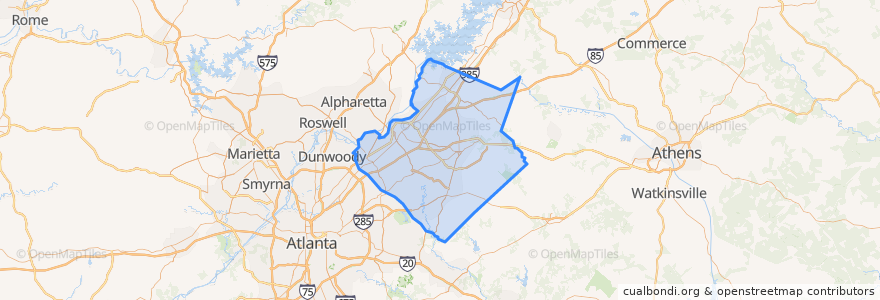 Mapa de ubicacion de Gwinnett County.