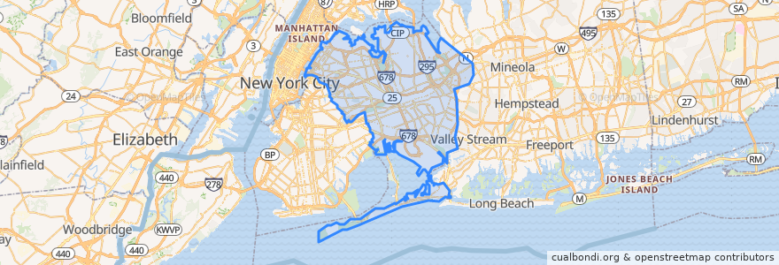 Mapa de ubicacion de Queens.