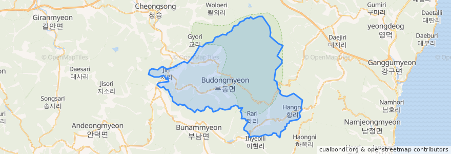 Mapa de ubicacion de 주왕산면.