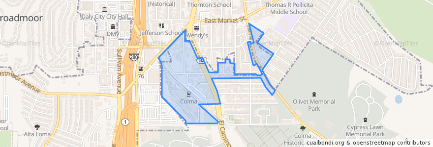 Mapa de ubicacion de Unincorporated Colma.