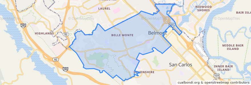 Mapa de ubicacion de Belmont.