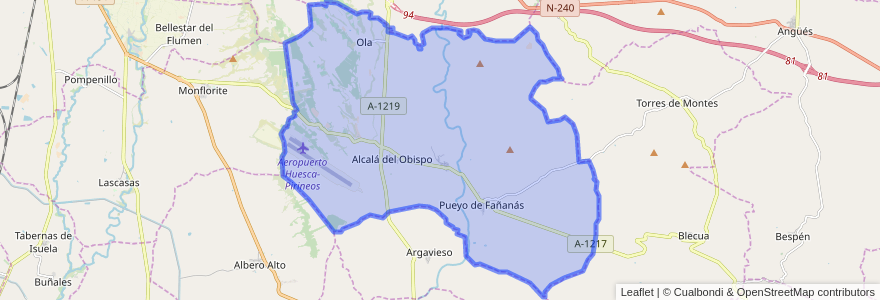 Mapa de ubicacion de Alcalá del Obispo/Alcalá d’o Bispe.