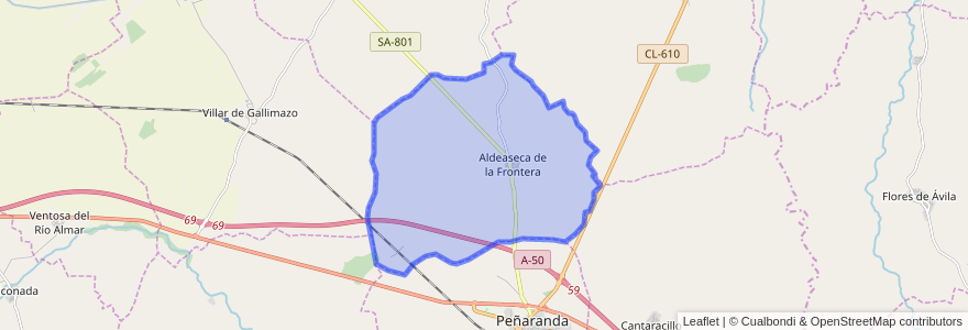 Mapa de ubicacion de Aldeaseca de la Frontera.