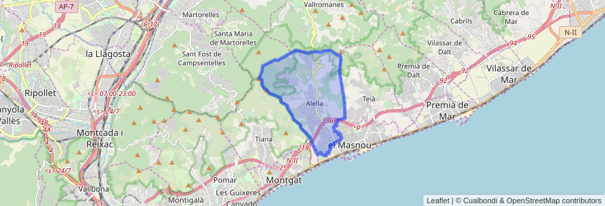 Mapa de ubicacion de Alella.