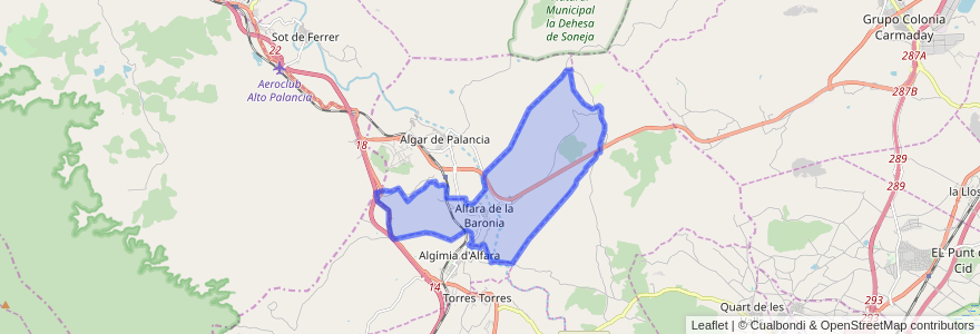 Mapa de ubicacion de Alfara de la Baronia.