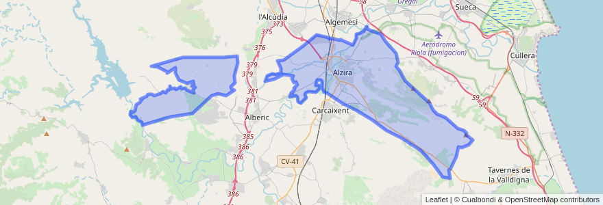 Mapa de ubicacion de Alzira.