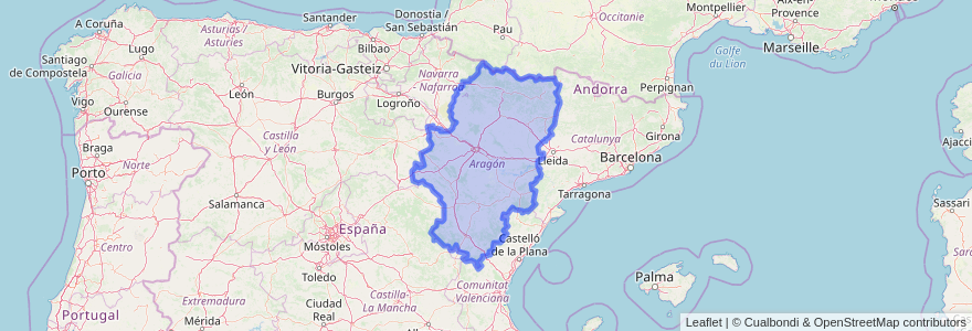 Mapa de ubicacion de Aragón.