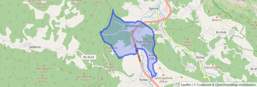 Mapa de ubicacion de Arantzazu.