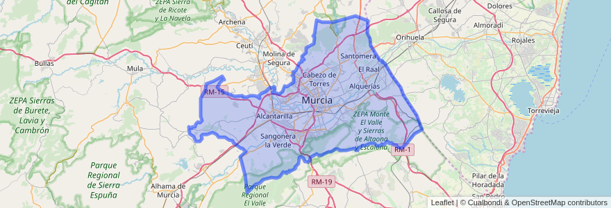 Mapa de ubicacion de Área Metropolitana de Murcia.