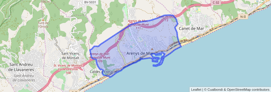 Mapa de ubicacion de Arenys de Mar.