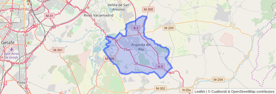 Mapa de ubicacion de Arganda del Rey.