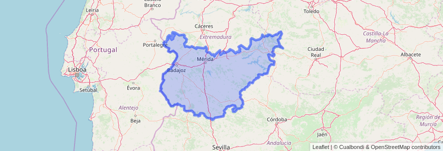 Mapa de ubicacion de Badajoz.