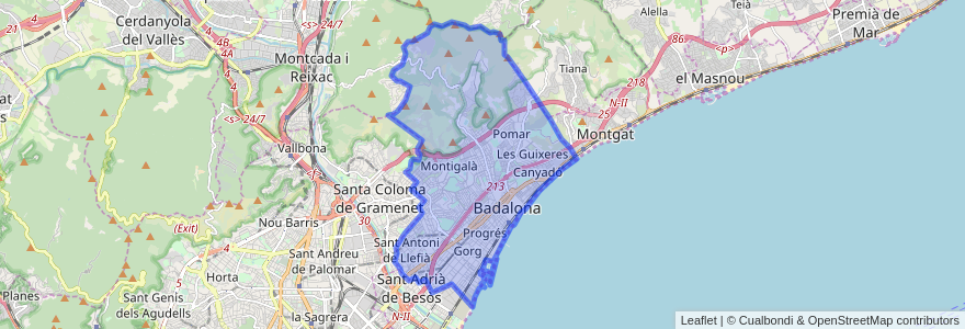 Mapa de ubicacion de Badalona.