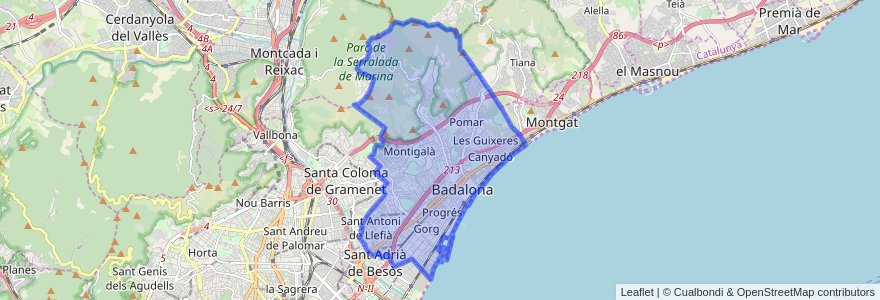 Mapa de ubicacion de Badalona.