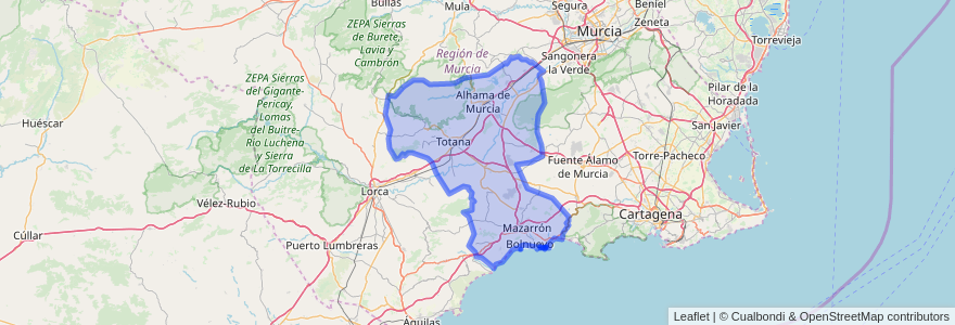 Mapa de ubicacion de Bajo Guadalentín.