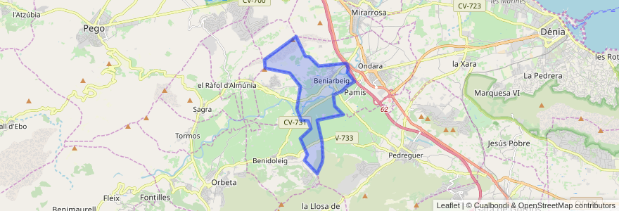 Mapa de ubicacion de Beniarbeig.