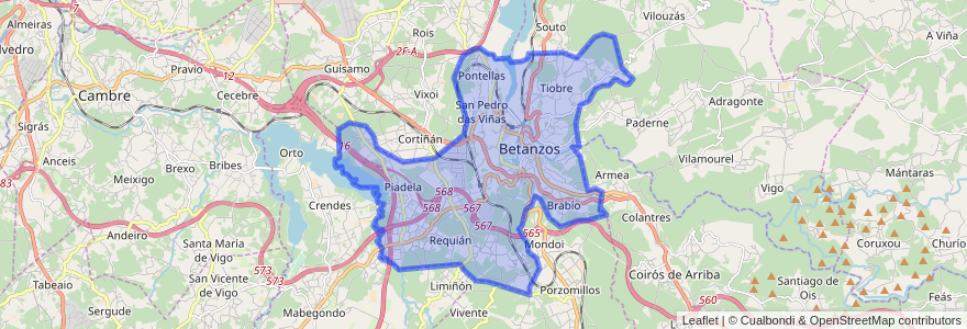 Mapa de ubicacion de Betanzos.