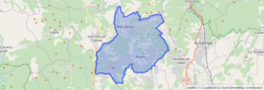 Mapa de ubicacion de Bigues i Riells del Fai.