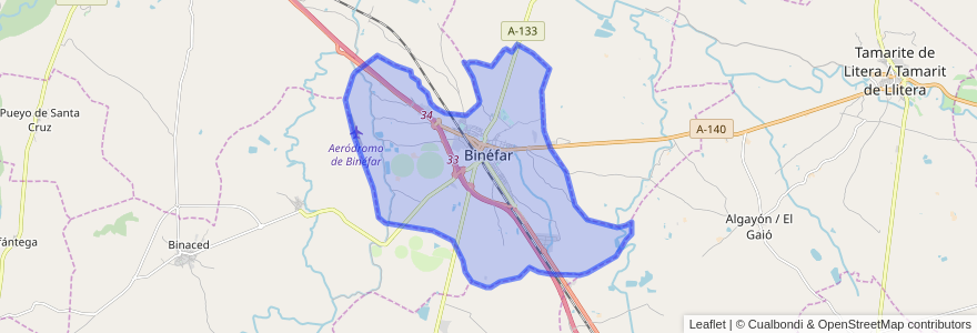 Mapa de ubicacion de Binéfar.