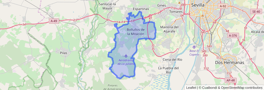 Mapa de ubicacion de Bollullos de la Mitación.