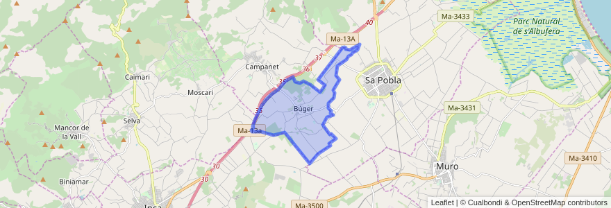 Mapa de ubicacion de Búger.