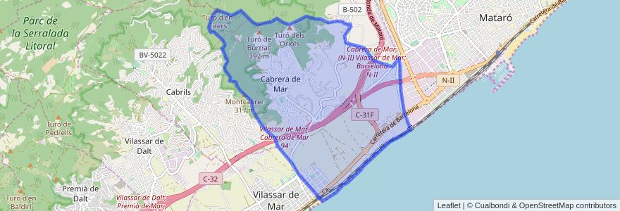 Mapa de ubicacion de Cabrera de Mar.