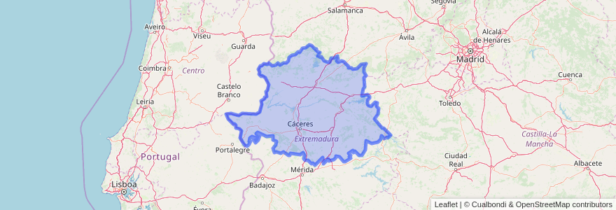 Mapa de ubicacion de Cáceres.