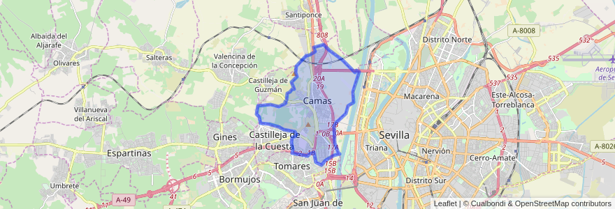 Mapa de ubicacion de Camas.