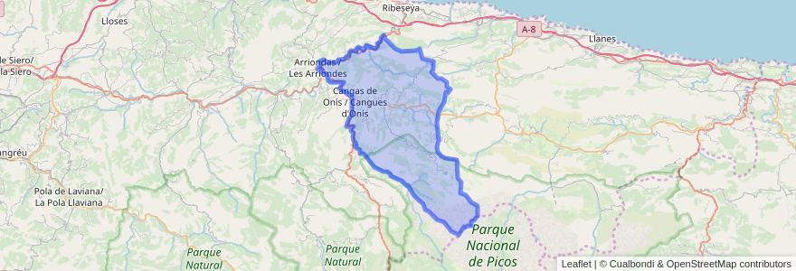 Mapa de ubicacion de Cangas de Onís.