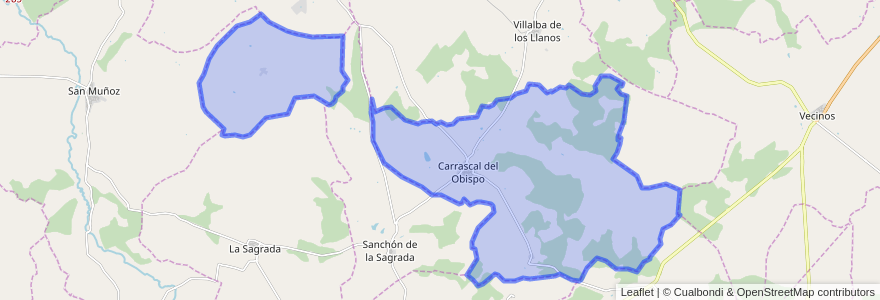 Mapa de ubicacion de Carrascal del Obispo.