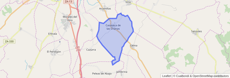 Mapa de ubicacion de Casaseca de las Chanas.