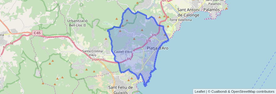 Mapa de ubicacion de Castell d'Aro, Platja d'Aro i s'Agaró.