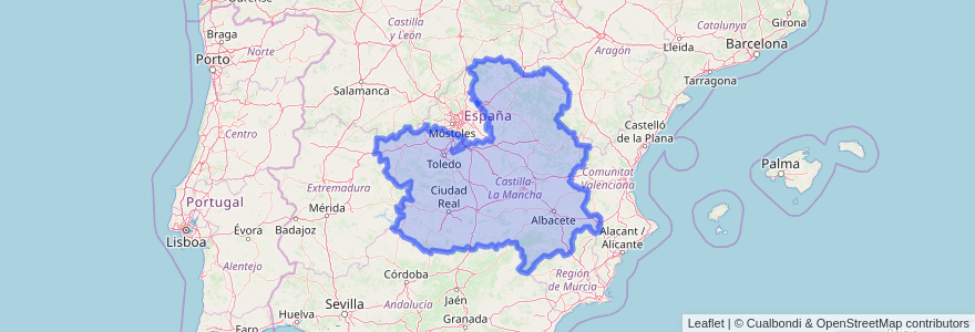 Mapa de ubicacion de Castilla-La Mancha.