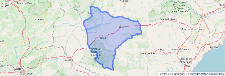 Mapa de ubicacion de Comarca de Baza.