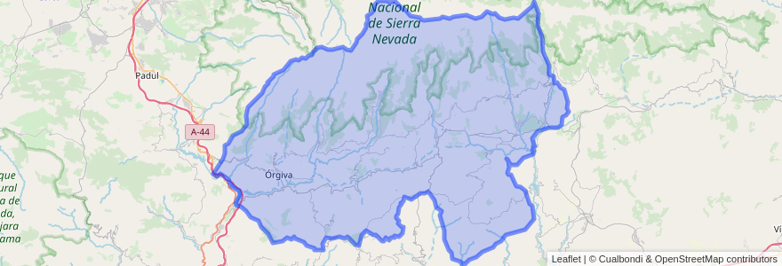 Mapa de ubicacion de Comarca de la Alpujarra Granadina.