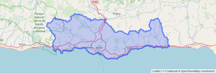 Mapa de ubicacion de Comarca de la Costa Granadina.