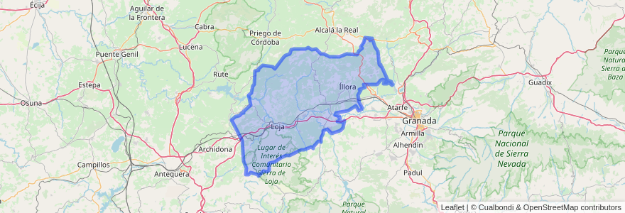 Mapa de ubicacion de Comarca de Loja.